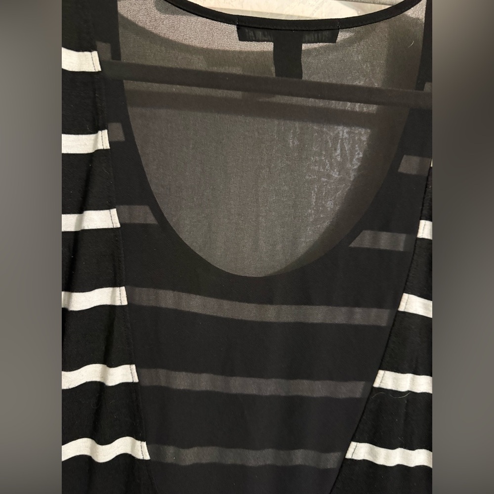 Forever 21 Black and White Striped, Sheer Scooped Back, Midi Dress, Sz Medium - Picture 4 of 6